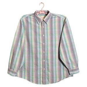 Brooks Brothers‎ Men's Size - XL Green White Blue Plaid Long Sleeve Butto…